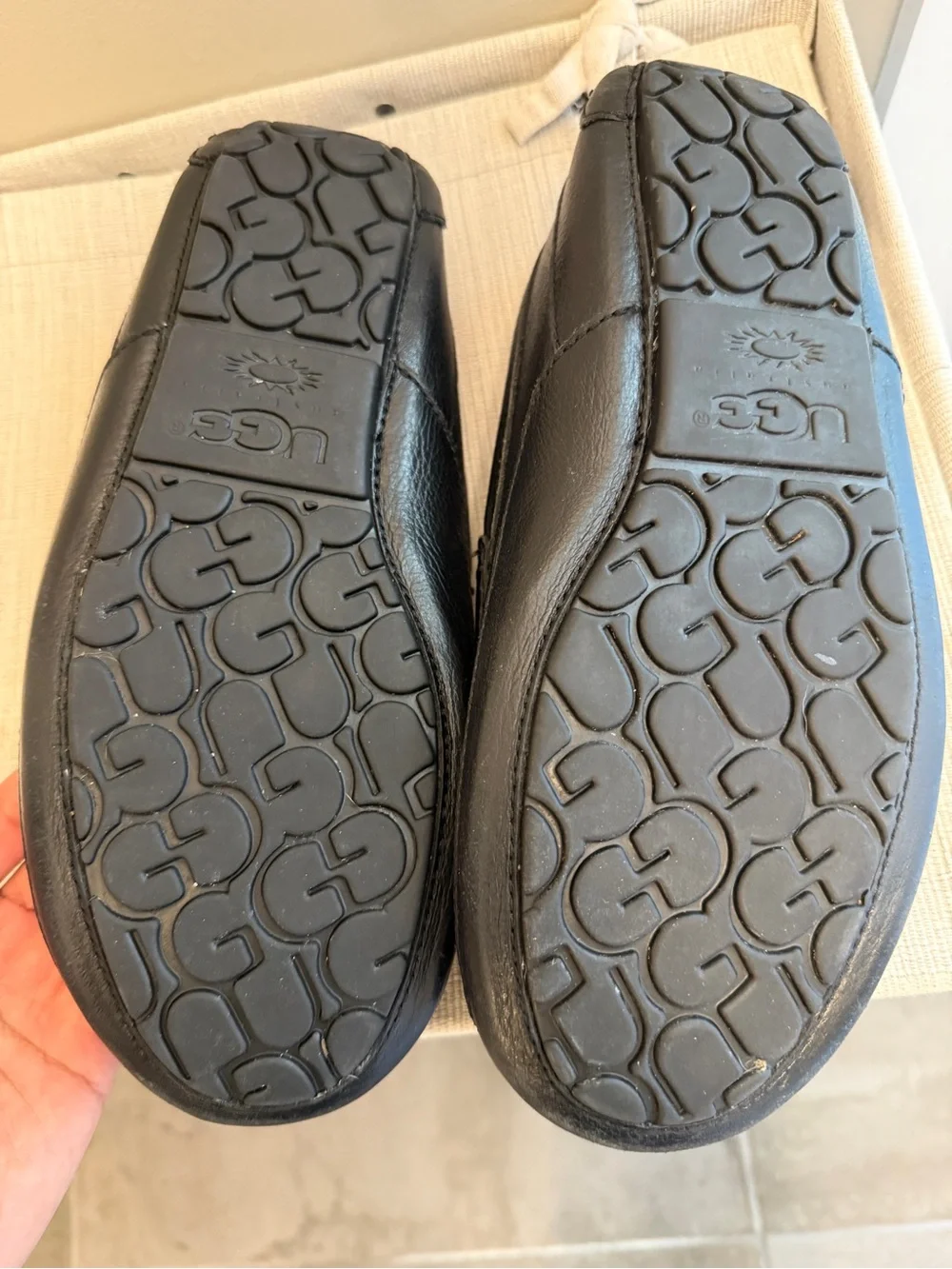 UGG Men's Black Leather Shearling-Lined Slip-Ons